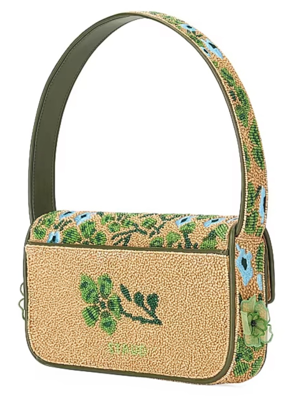 NWT STAUD Tommy Beaded Bag, Moss Floral Tapestry - Picture 2 of 8